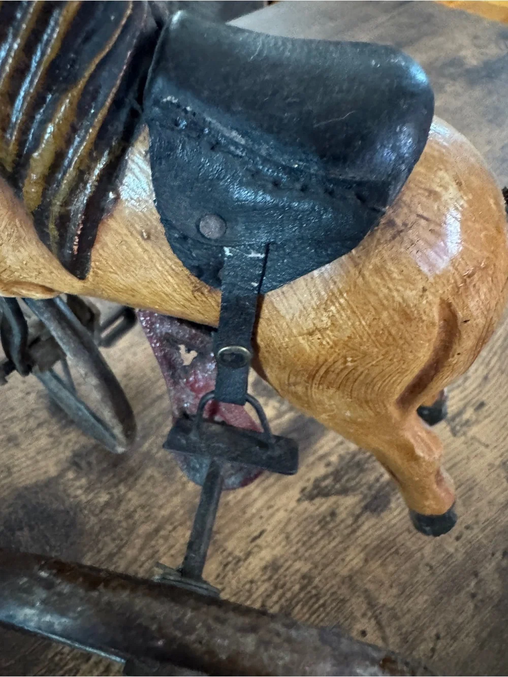 Antique Hand-Carved Wooden Horse Toy - Brown and Black- Amazing Details!
